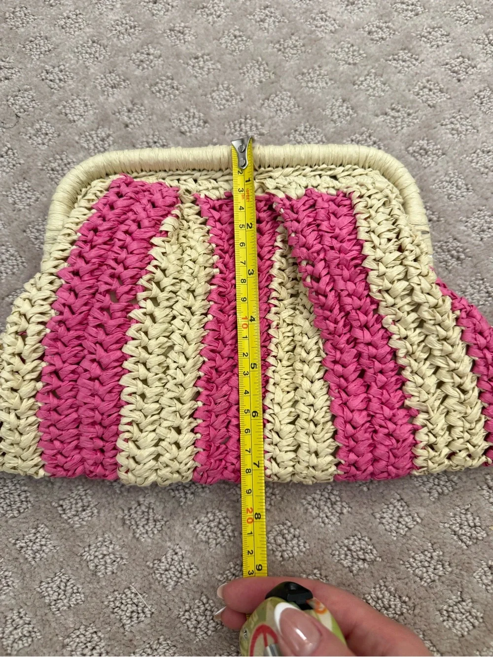 Pink Striped Raffia Clutch Bag Crossbody Beach Vacation Purse Hot Pink Pouch